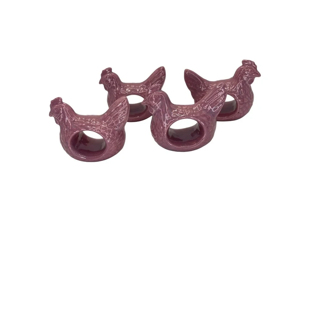 Vintage Mauve Ceramic Hen Napkin Rings Set of 4 Farmhouse Country Decor